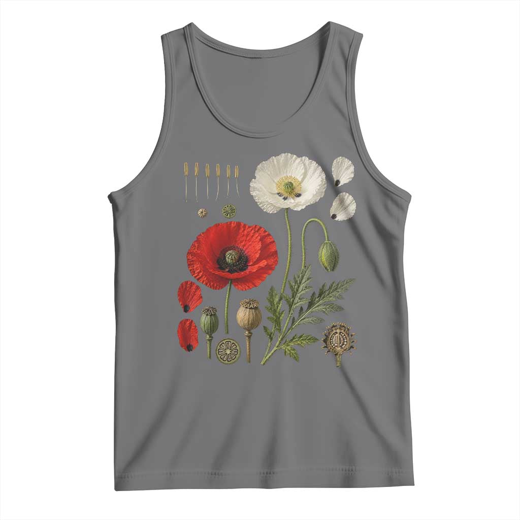 Summer Red Poppy Flower Botanical Poppies Vintage Print Memorial Day Floral Graphic Tank Top