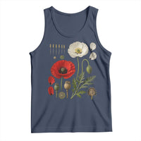 Summer Red Poppy Flower Botanical Poppies Vintage Print Memorial Day Floral Graphic Tank Top