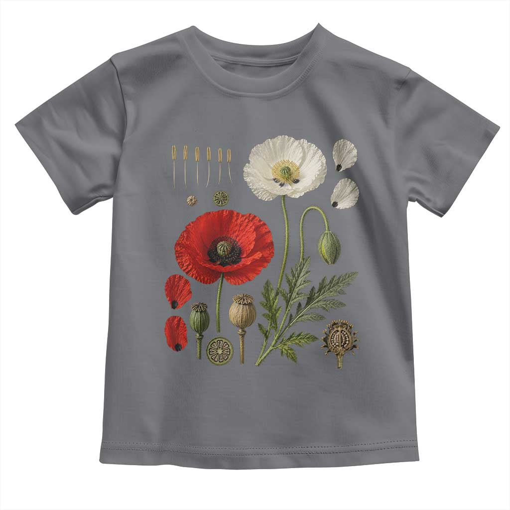 Summer Red Poppy Flower Botanical Poppies Vintage Print Memorial Day Floral Graphic Toddler T Shirt