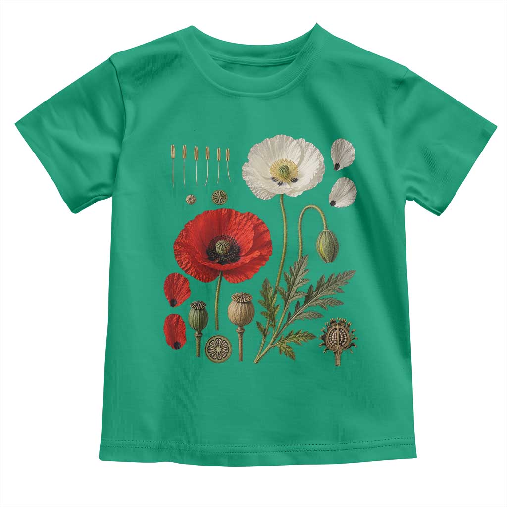 Summer Red Poppy Flower Botanical Poppies Vintage Print Memorial Day Floral Graphic Toddler T Shirt