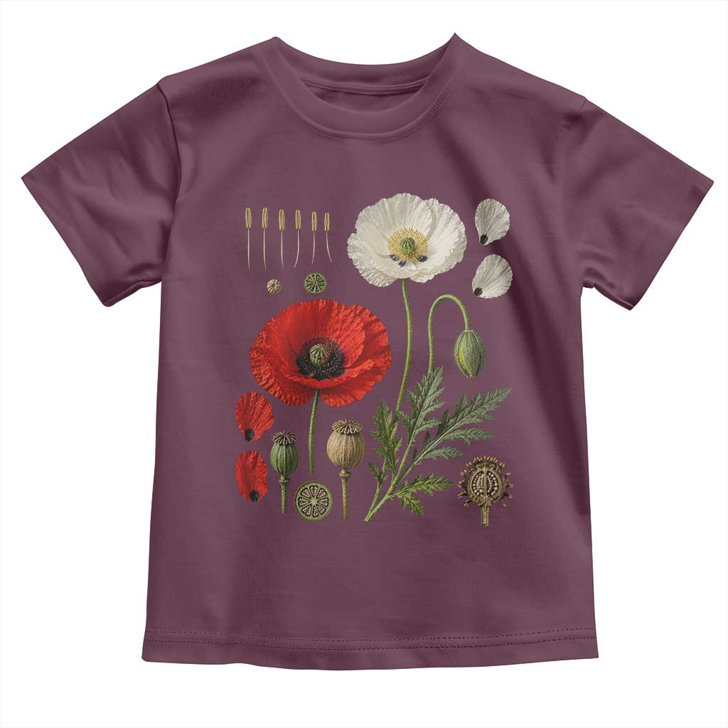 Summer Red Poppy Flower Botanical Poppies Vintage Print Memorial Day Floral Graphic Toddler T Shirt