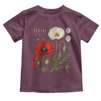 Summer Red Poppy Flower Botanical Poppies Vintage Print Memorial Day Floral Graphic Toddler T Shirt