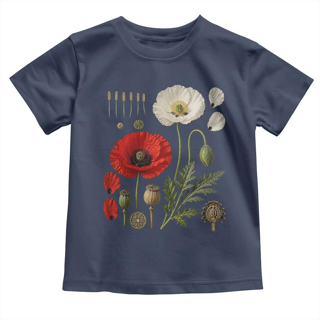 Summer Red Poppy Flower Botanical Poppies Vintage Print Memorial Day Floral Graphic Toddler T Shirt