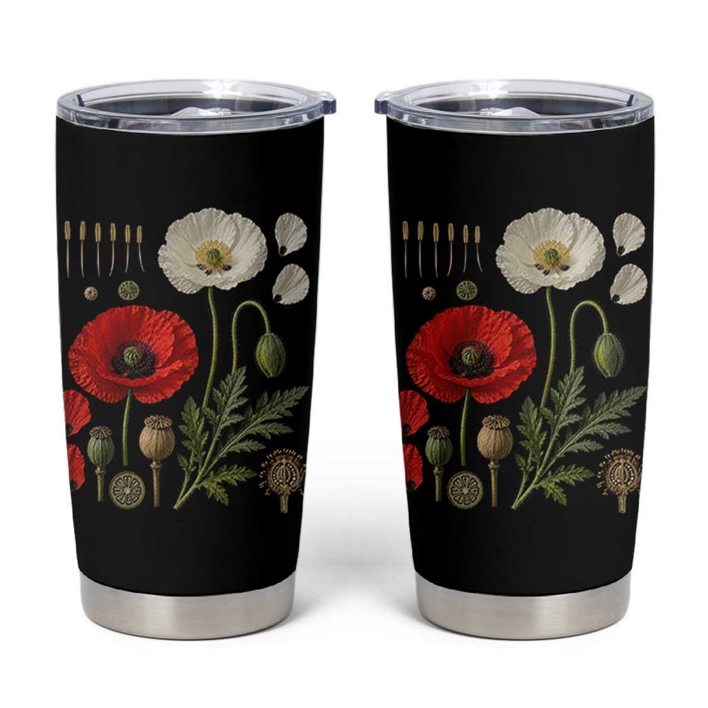 Summer Red Poppy Flower Botanical Poppies Vintage Print Memorial Day Floral Graphic Tumbler Cup