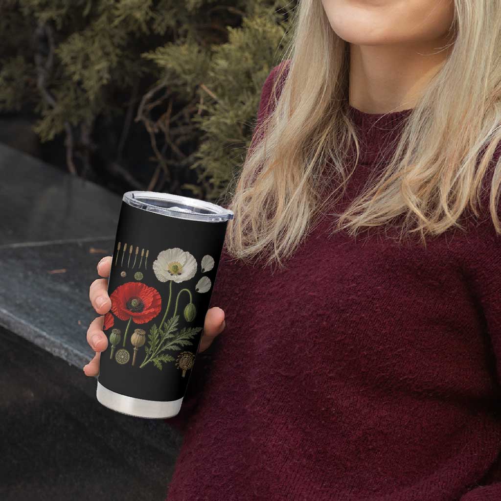 Summer Red Poppy Flower Botanical Poppies Vintage Print Memorial Day Floral Graphic Tumbler Cup