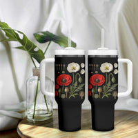 Summer Red Poppy Flower Botanical Poppies Vintage Print Memorial Day Floral Graphic Tumbler With Handle