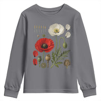 Summer Red Poppy Flower Botanical Poppies Vintage Print Memorial Day Floral Graphic Youth Sweatshirt