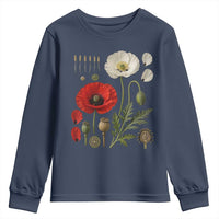 Summer Red Poppy Flower Botanical Poppies Vintage Print Memorial Day Floral Graphic Youth Sweatshirt