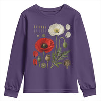 Summer Red Poppy Flower Botanical Poppies Vintage Print Memorial Day Floral Graphic Youth Sweatshirt