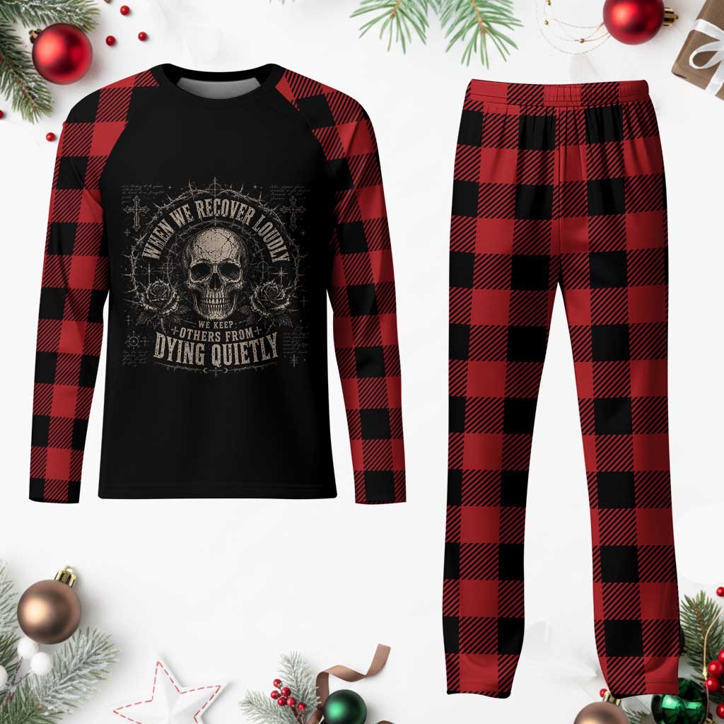 Addiction Recovery Plaid Pajama Set When We Recover Loudly Vintage Skull Graphic