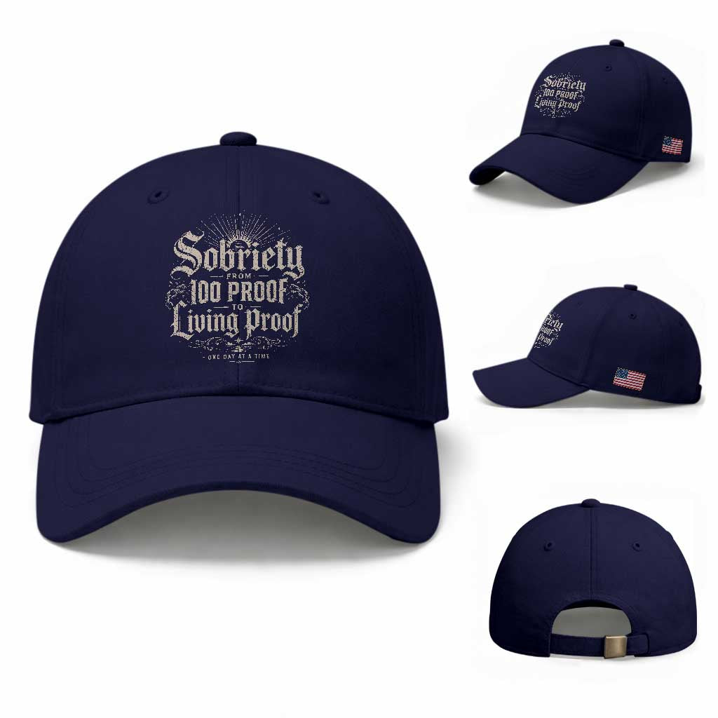 Sobriety Anniversary Baseball Cap Living Proof Sober Recovery Graphic