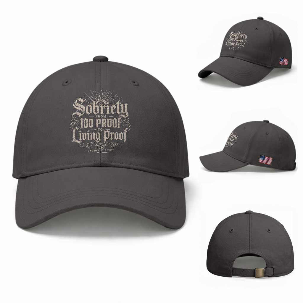 Sobriety Anniversary Baseball Cap Living Proof Sober Recovery Graphic