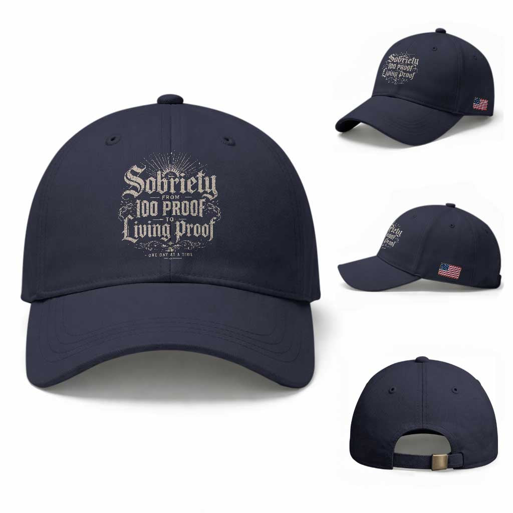 Sobriety Anniversary Baseball Cap Living Proof Sober Recovery Graphic