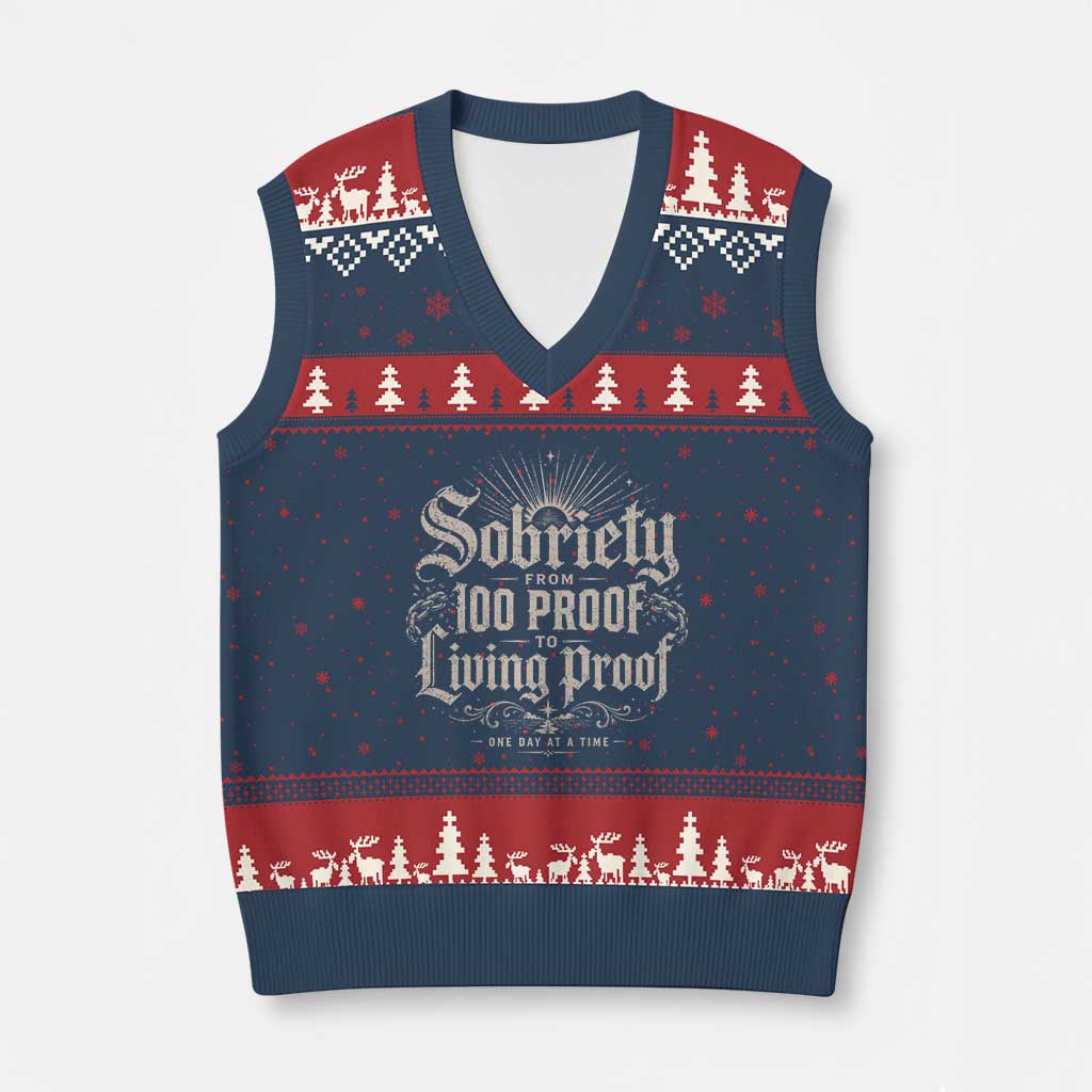Sobriety Anniversary V-Neck Knit Sweater Vest Living Proof Sober Recovery Graphic