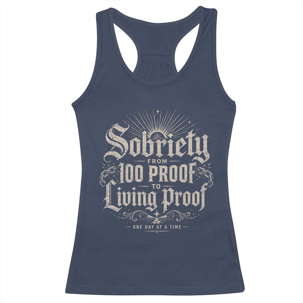 Sobriety Anniversary Racerback Tank Top Living Proof Sober Recovery Graphic