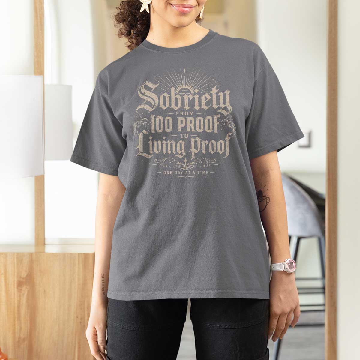 Sobriety Anniversary T Shirt For Women Living Proof Sober Recovery Graphic