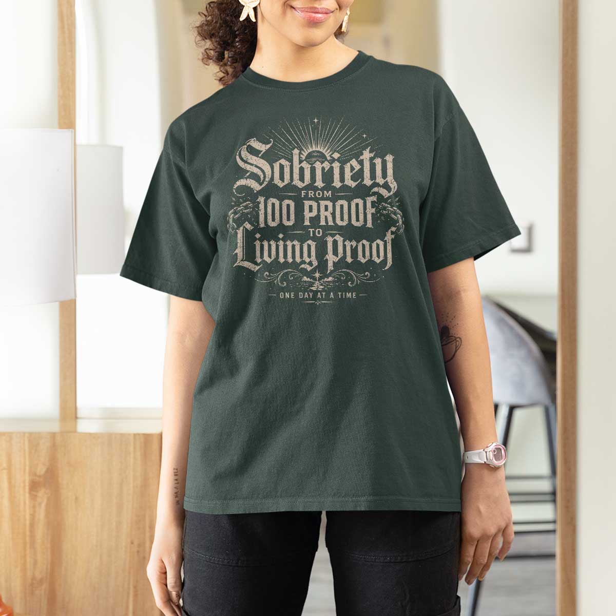 Sobriety Anniversary T Shirt For Women Living Proof Sober Recovery Graphic