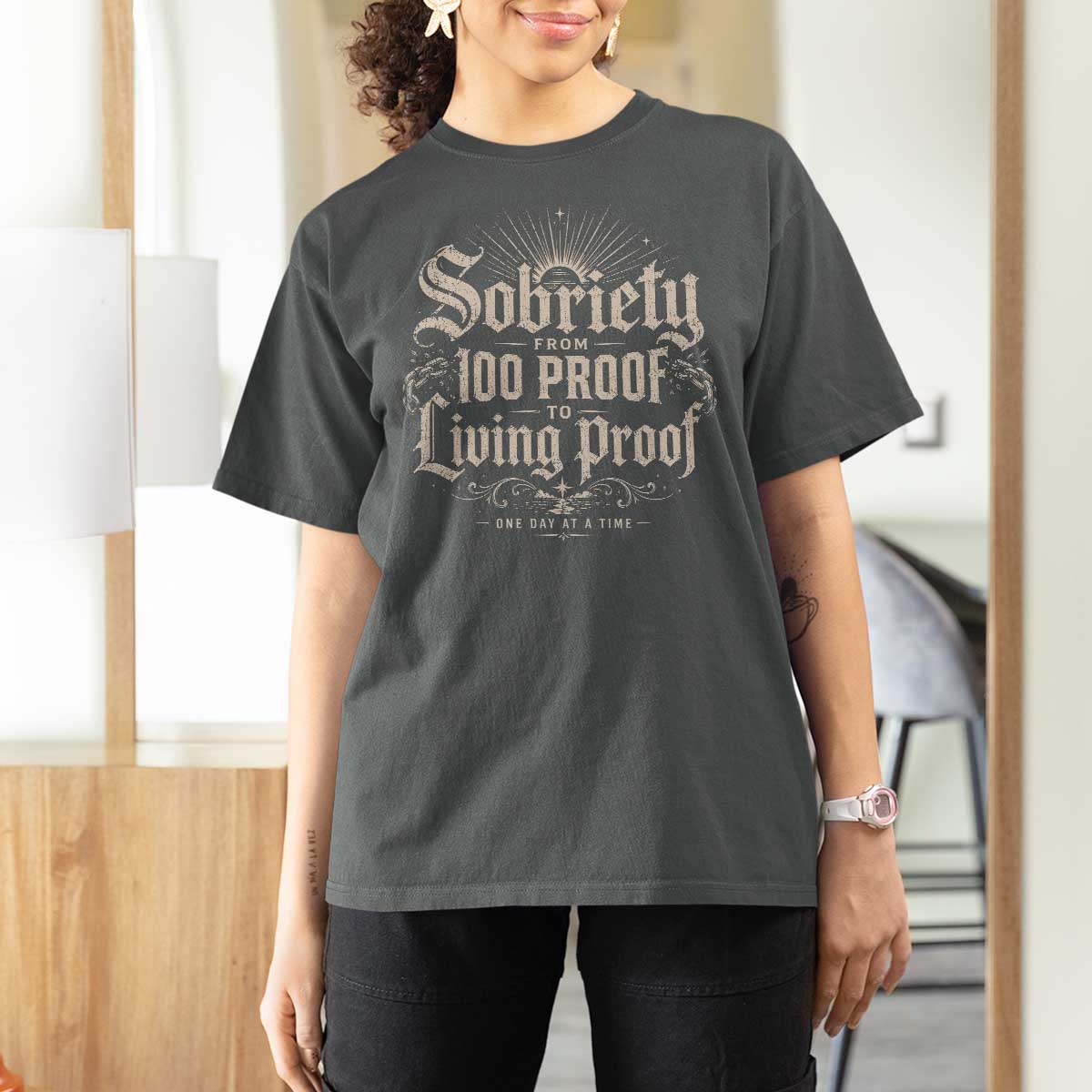 Sobriety Anniversary T Shirt For Women Living Proof Sober Recovery Graphic