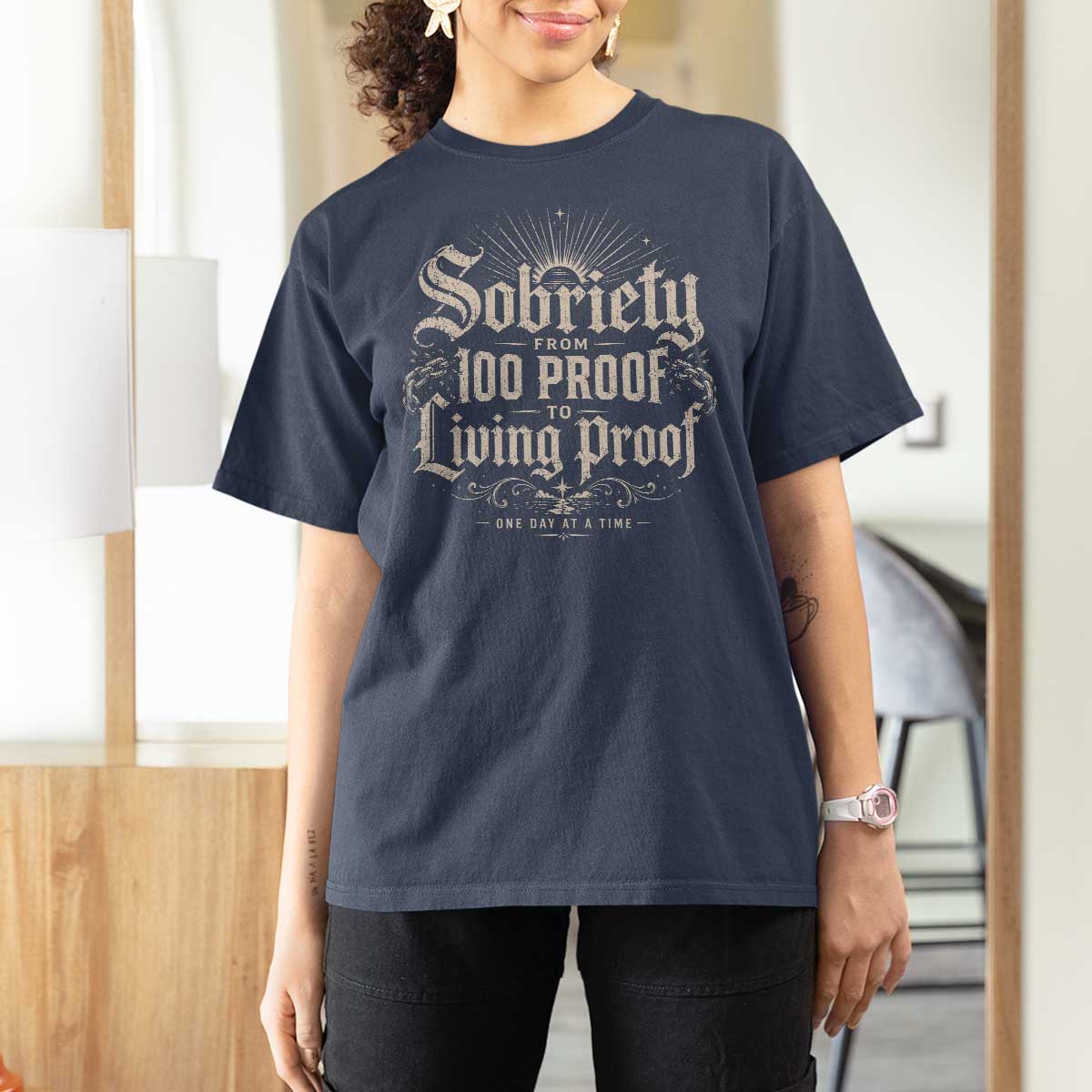 Sobriety Anniversary T Shirt For Women Living Proof Sober Recovery Graphic
