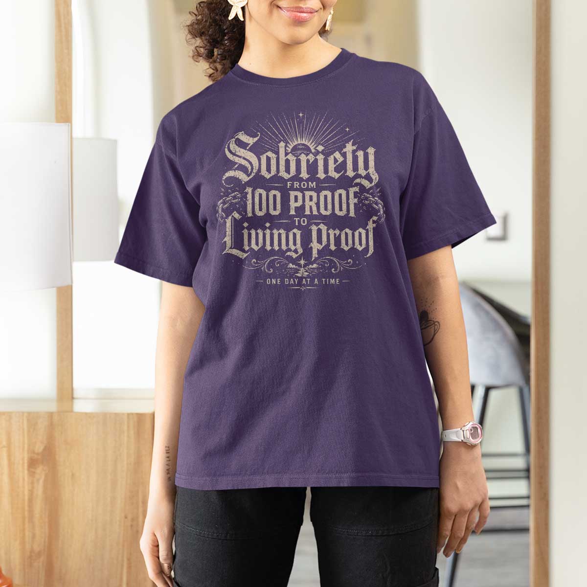 Sobriety Anniversary T Shirt For Women Living Proof Sober Recovery Graphic
