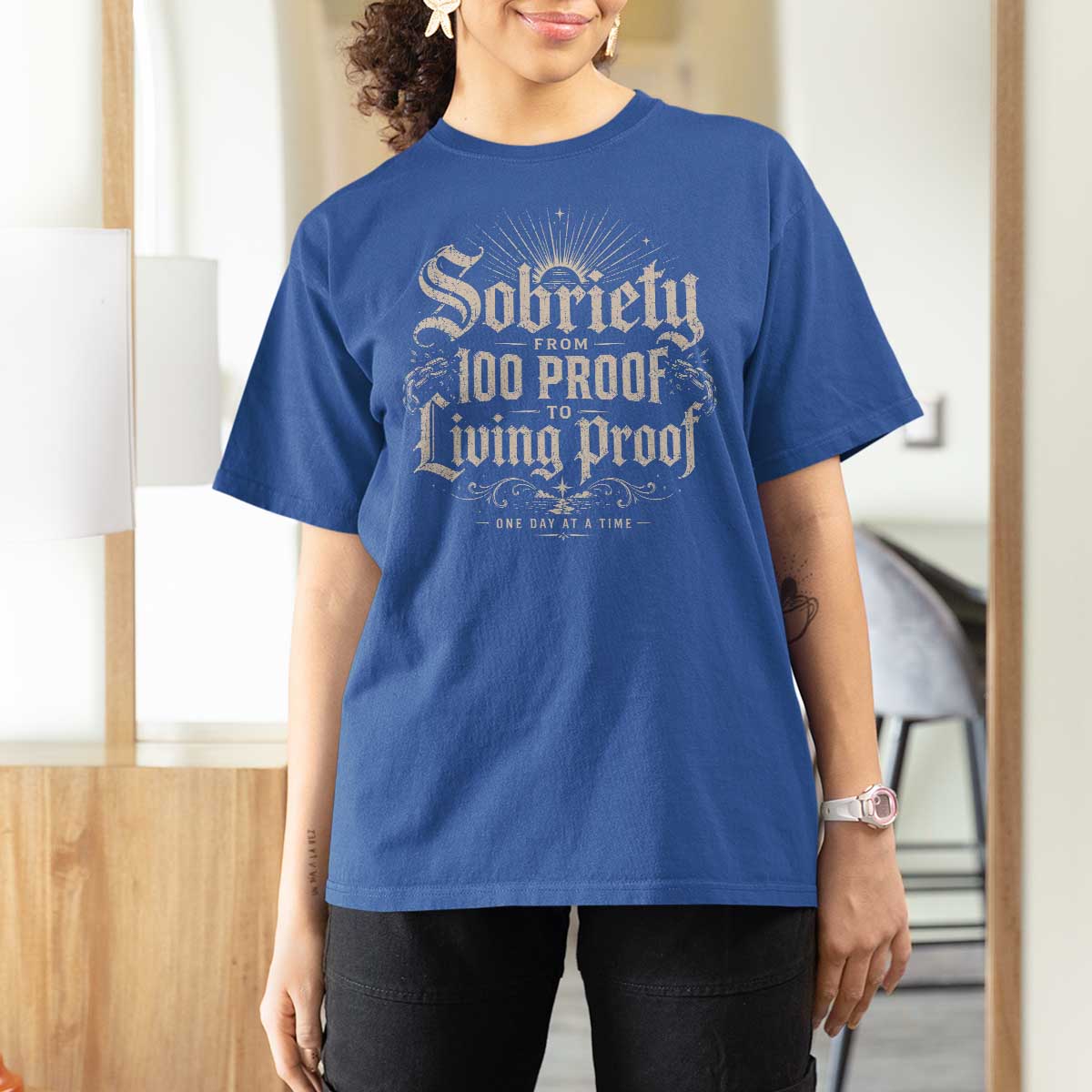 Sobriety Anniversary T Shirt For Women Living Proof Sober Recovery Graphic