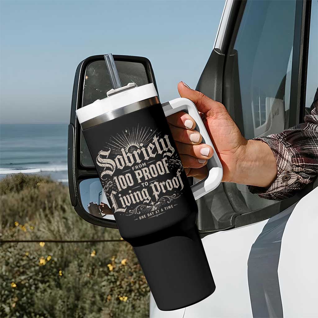 Sobriety Anniversary Tumbler With Handle Living Proof Sober Recovery Graphic