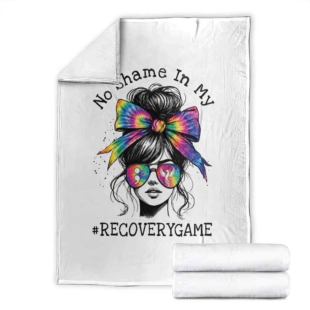 No Shame In My Recovery Game Throw Blanket Messy Bun Semicolon Graphic