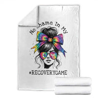 No Shame In My Recovery Game Throw Blanket Messy Bun Semicolon Graphic