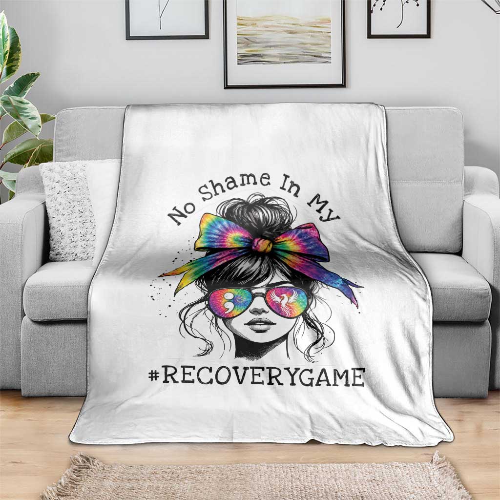 No Shame In My Recovery Game Throw Blanket Messy Bun Semicolon Graphic