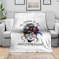 No Shame In My Recovery Game Throw Blanket Messy Bun Semicolon Graphic