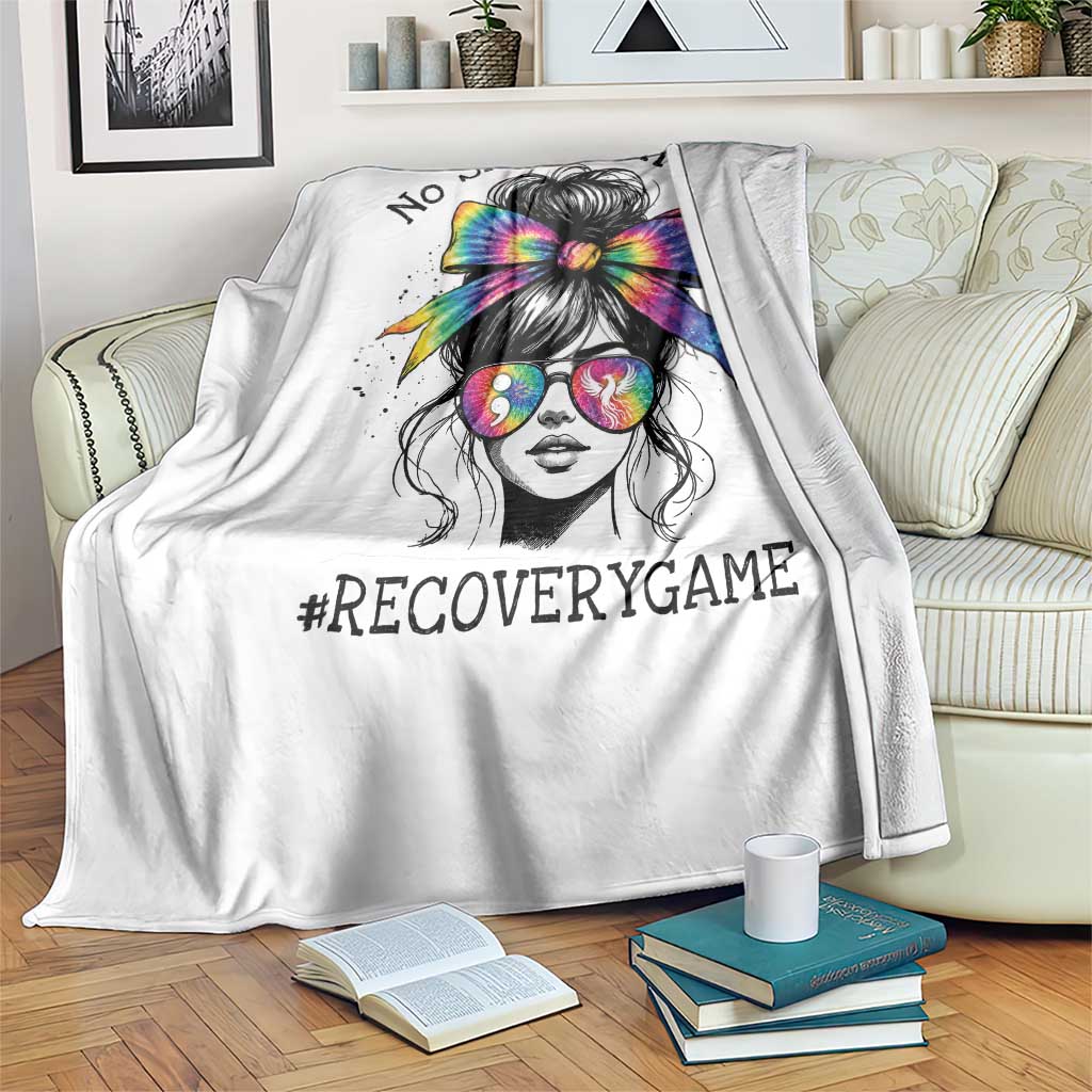 No Shame In My Recovery Game Throw Blanket Messy Bun Semicolon Graphic