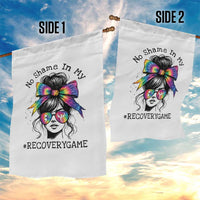 No Shame In My Recovery Game Garden Flag Messy Bun Semicolon Graphic