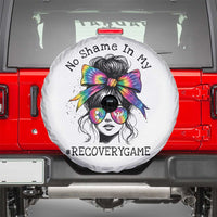 No Shame In My Recovery Game Spare Tire Cover Messy Bun Semicolon Graphic