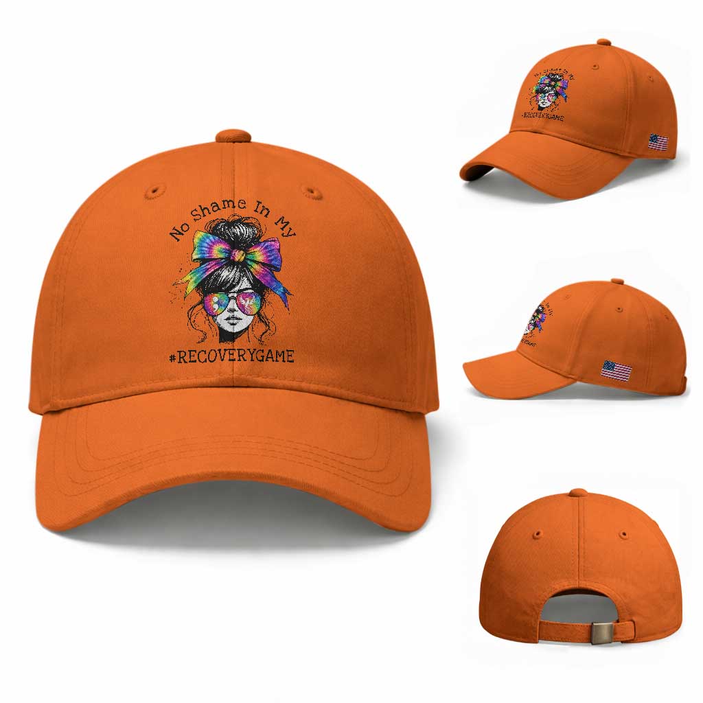No Shame In My Recovery Game Baseball Cap Messy Bun Semicolon Graphic