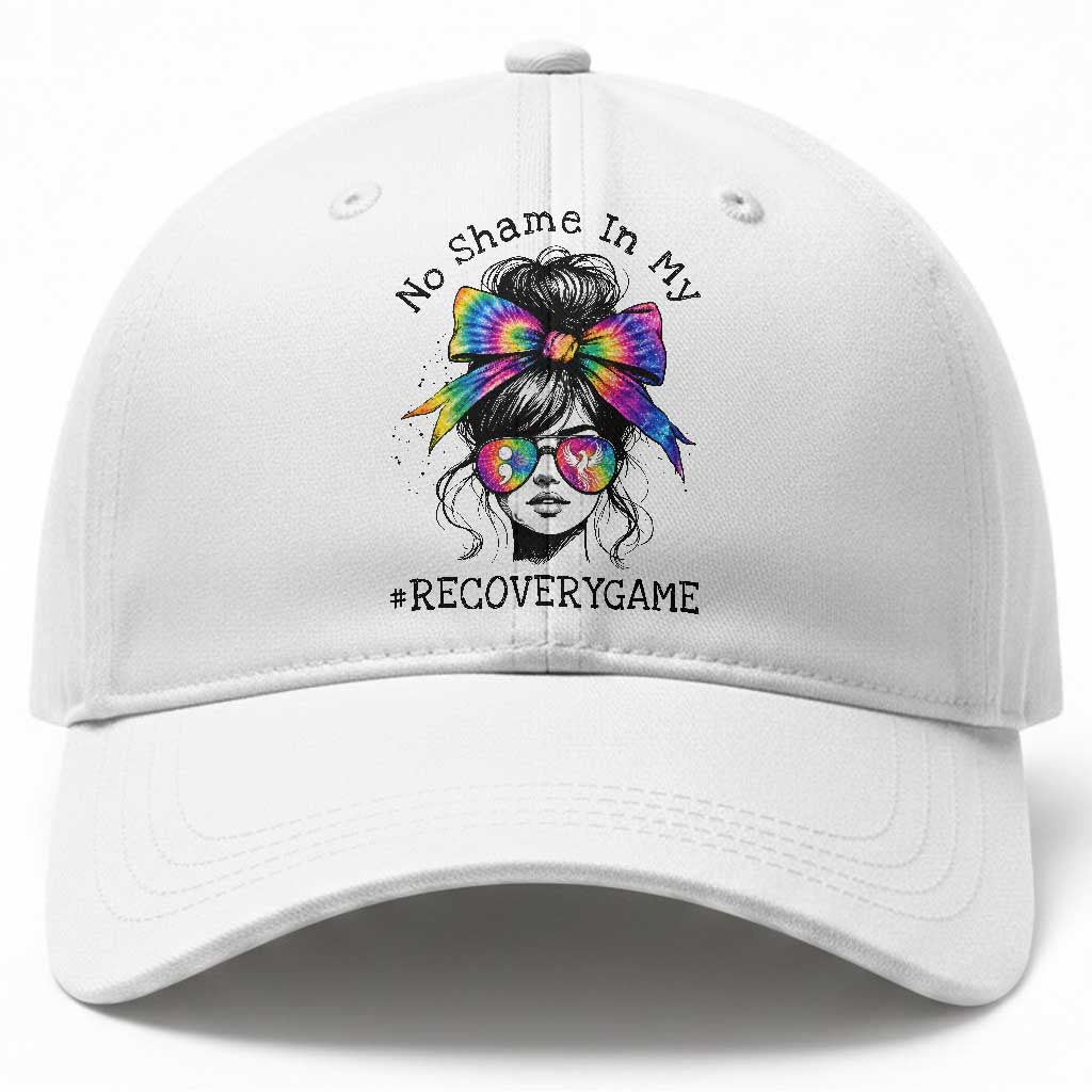 No Shame In My Recovery Game Baseball Cap Messy Bun Semicolon Graphic