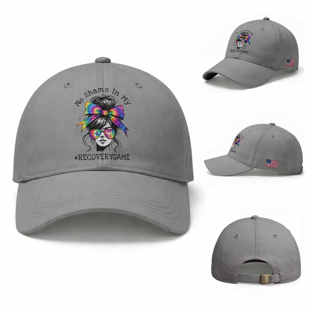 No Shame In My Recovery Game Baseball Cap Messy Bun Semicolon Graphic