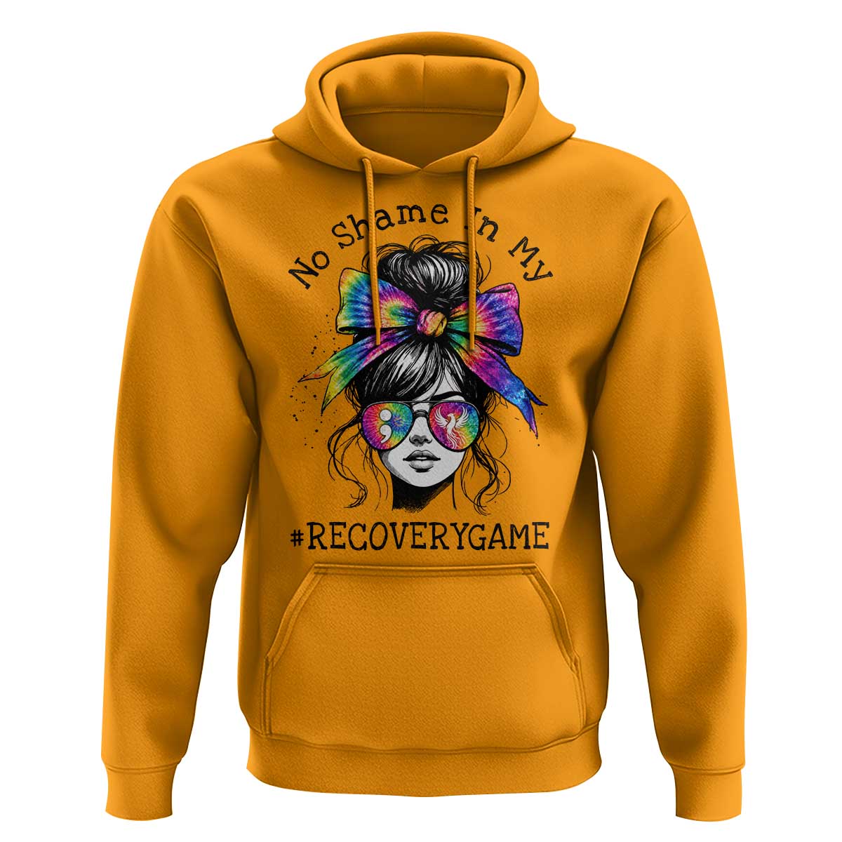 No Shame In My Recovery Game Hoodie Messy Bun Semicolon Graphic