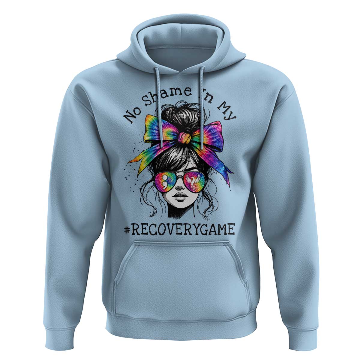 No Shame In My Recovery Game Hoodie Messy Bun Semicolon Graphic