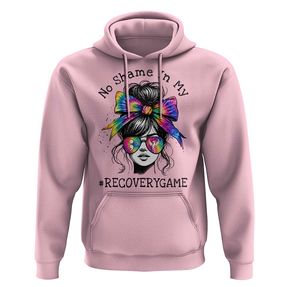 No Shame In My Recovery Game Hoodie Messy Bun Semicolon Graphic