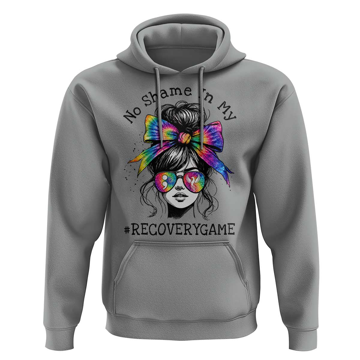 No Shame In My Recovery Game Hoodie Messy Bun Semicolon Graphic