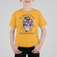 No Shame In My Recovery Game T Shirt For Kid Messy Bun Semicolon Graphic