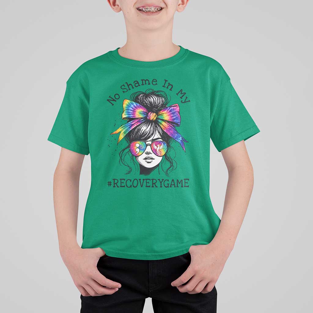 No Shame In My Recovery Game T Shirt For Kid Messy Bun Semicolon Graphic