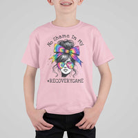No Shame In My Recovery Game T Shirt For Kid Messy Bun Semicolon Graphic