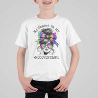 No Shame In My Recovery Game T Shirt For Kid Messy Bun Semicolon Graphic