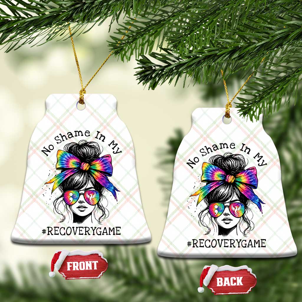 No Shame In My Recovery Game Ceramic Ornament Messy Bun Semicolon Graphic