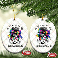 No Shame In My Recovery Game Ceramic Ornament Messy Bun Semicolon Graphic