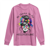 No Shame In My Recovery Game Long Sleeve Shirt Messy Bun Semicolon Graphic