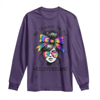 No Shame In My Recovery Game Long Sleeve Shirt Messy Bun Semicolon Graphic