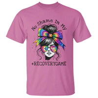 No Shame In My Recovery Game T Shirt Messy Bun Semicolon Graphic