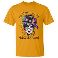 No Shame In My Recovery Game T Shirt Messy Bun Semicolon Graphic